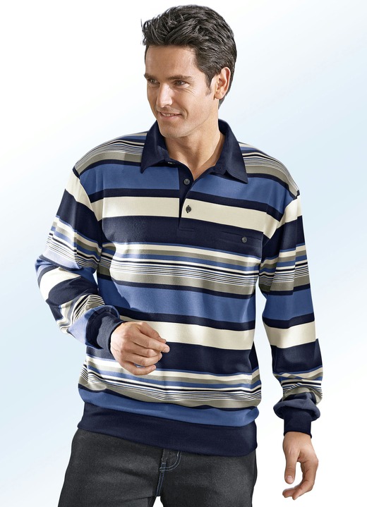 Hemden, Pullover & Shirts - Poloshirt in 3 Farben, in Größe 046 bis 062, in Farbe MARINE-BLAU- SCHLAMM-BEIGE Ansicht 1