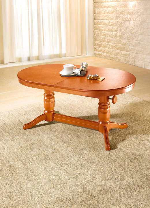 Couchtische - Teilmassiver Couchtisch mit gedrechseltem Tischgestell, in Farbe EICHE RUSTIKAL, in Ausführung oval, fest Ansicht 3