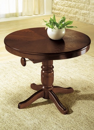 Couchtische - Teilmassiver Couchtisch mit gedrechseltem Tischgestell, in Farbe EICHE RUSTIKAL, in Ausführung oval, fest – Farbe NUSSBAUM – Ansicht 