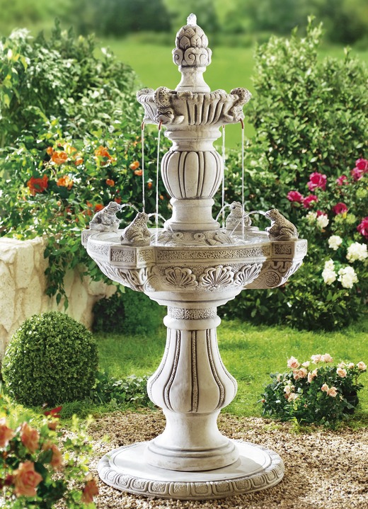 Gartendekoration - In Handarbeit gefertigter Brunnen aus Steinguss , in Farbe STEINGRAU Ansicht 1