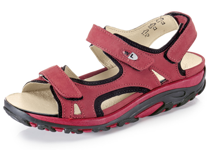 Komfortschuhe - Waldläufer, sportliche Damen-Sandalen, Weite H, mit herausnehmbarem Fußbett, in Größe 3 1/2 bis 8, in Farbe GRANATROT-SCHWARZ Ansicht 1