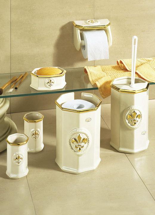 Accessoires - Handbemalte Badezimmeraccessoires aus glasierter Keramik, in Farbe CREME-GOLD, in Ausführung Seifenschale Ansicht 1