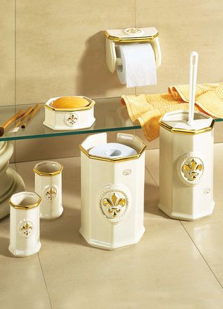 Accessoires - Handbemalte Badezimmeraccessoires aus glasierter Keramik, in Farbe CREME-GOLD, in Ausführung Seifenschale – Farbe CREME-GOLD – Ansicht 