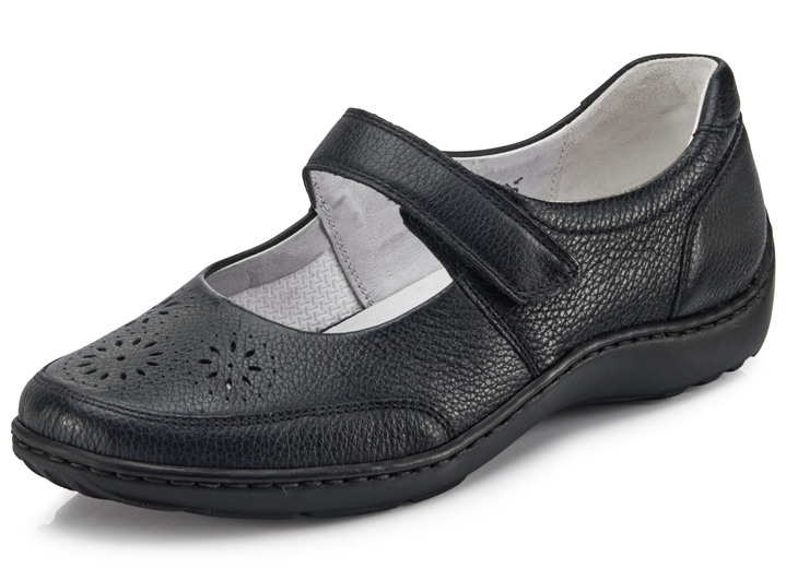 Komfortschuhe - Waldläufer Slipper mit luftiger Perforation, in Größe 4 bis 8 1/2, in Farbe SCHWARZ Ansicht 1