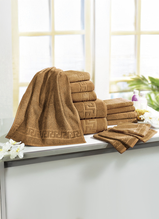 Handtücher - Frottierserie mit Mäander-Jacquard-Struktur, in Größe 200 (1 Handtuch, 50/ 90 cm) bis 208 (Sparset, 14-teilig), in Farbe TERRA Ansicht 3