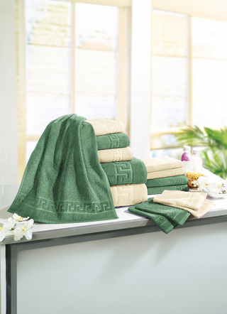 Handtücher - Frottierserie mit Mäander-Jacquard-Struktur, in Größe 200 (1 Handtuch, 50/ 90 cm) bis 208 (Sparset, 14-teilig), in Farbe TERRA