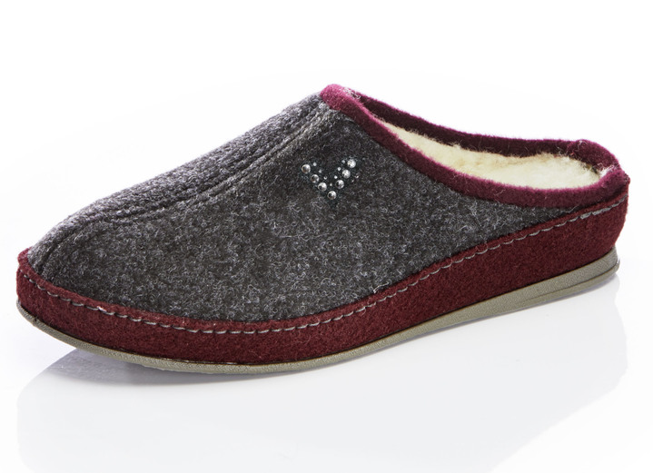 Hausschuhe - Atmungsaktive Damen-Hausschuhe, mit Schurwolle, in Größe 036 bis 043, in Farbe DUNKELBLAU-HELLGRAU Ansicht 6