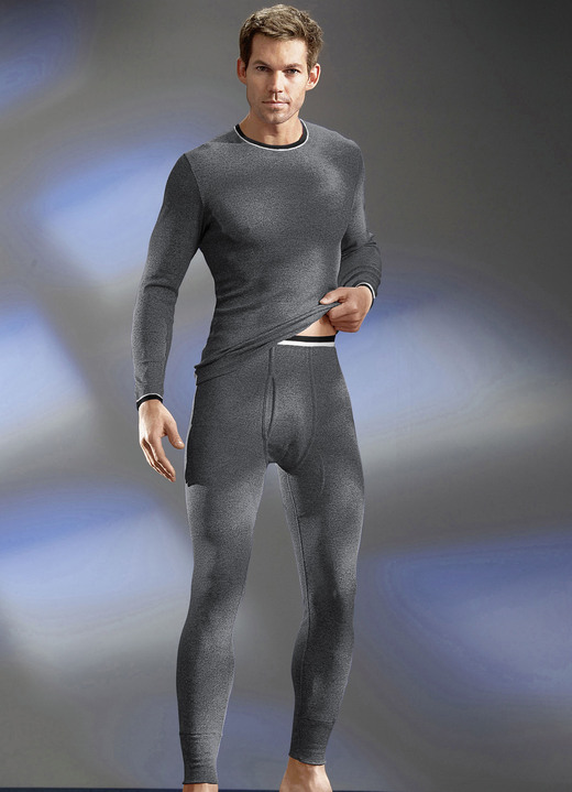 Unterwäsche - Permatherm Zweierpack Schlupfjacken, langarm, Winterwäsche, in Größe 004 bis 009, in Farbe 1X JEANSBLAU MELIERT, 1X ANTHRAZIT MELIERT Ansicht 3