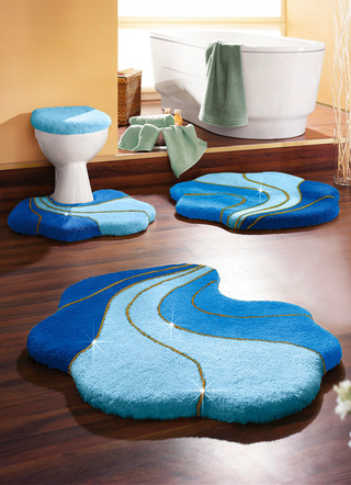 Heimtextilien - Barfußweiche Badgarnitur Gold-Glitzergarn, in Größe 101 (Duschvorleger, 50/80 cm) bis 109 (WC-Deckelbezug mit Kordel, 47/50 cm), in Farbe APRICOT