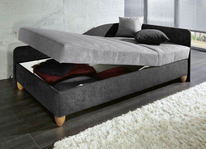 Schlafsofas - Komfort-Studioliege auf massiven Holzfüßen Ansicht 4 Schlafsofas - Komfort-Studioliege auf massiven Holzfüßen, in Farbe SCHWARZ-ROT, in Ausführung ohne Kissen Ansicht 4