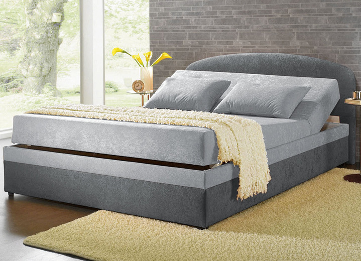 Betten - Polsterbett mit geräumigen Bettkasten, in Farbe HELLGRAU, in Ausführung 1: Liegehöhe 42 cm, Federkern-Festpolster, nicht verstellbar Ansicht 1