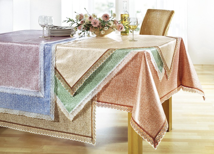 Tischdecken - Wachstuch-Tischdecken mit Häkelborte, in Größe 110 (Tischdecke, 110/140 cm) bis 220 (Tischdecke, oval, 155/220 cm), in Farbe CREME