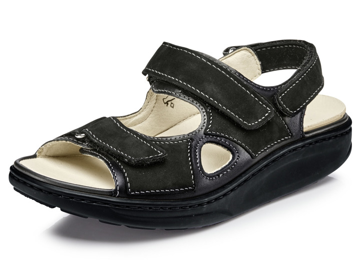 Komfortschuhe - Waldläufer, bequeme Damen-Sandalen, Weite H, mit herausnehmbarem Fußbett, in Größe 3 1/2 bis 8, in Farbe SCHWARZ Ansicht 1