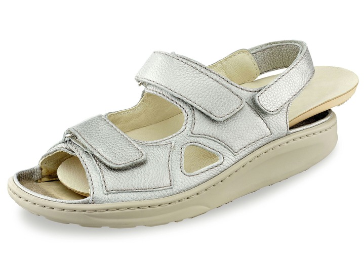 Komfortschuhe - Waldläufer, bequeme Damen-Sandalen, Weite H, mit herausnehmbarem Fußbett, in Größe 3 1/2 bis 8, in Farbe STAHLBLAU Ansicht 4