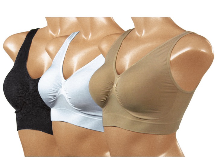 Aktiv- und Sportmode - Ahh Bra, 3er-Bustier-Set Ansicht 3 Aktiv- und Sportmode - Ahh Bra, 3er-Bustier-Set, in Größe 3XL bis XXL, in Farbe WEISS BEIGE SCHWARZ Ansicht 3