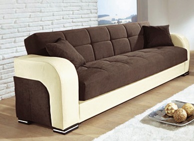 Polstermöbel - Funktions-Polstermöbel aus hochwertigem Kunstleder, in Farbe WEISS-GRAU, in Ausführung Polstergruppe, 3-teilig – Farbe BEIGE-DUNKELBRAUN – Ansicht 