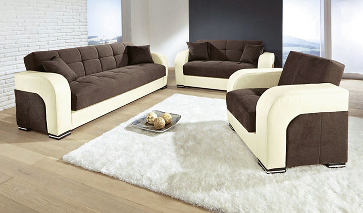 Polstermöbel - Funktions-Polstermöbel aus hochwertigem Kunstleder, in Farbe WEISS-GRAU, in Ausführung Polstergruppe, 3-teilig Ansicht 4