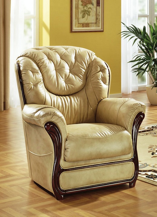 Polstermöbel - Polstermöbel mit Bezug aus echtem Leder, in Farbe ANTIKBEIGE, in Ausführung Sessel Ansicht 1