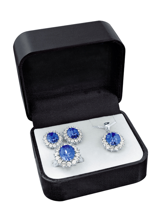 Damen-Modeschmuck - Schmuck-Set, 4-teilig mit Weißgoldauflage, in Größe L bis S, in Farbe SAFIRBLAU Ansicht 4