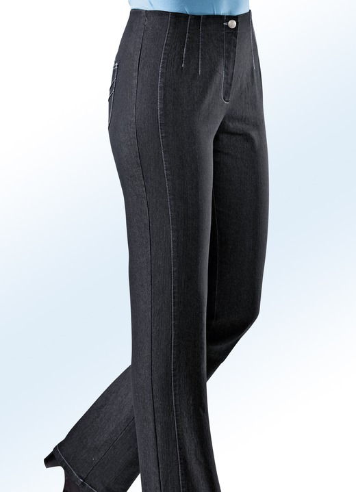 Hosen - Jeans mit angeschnittenem Bund, in Größe 019 bis 096, in Farbe SCHWARZ Ansicht 1