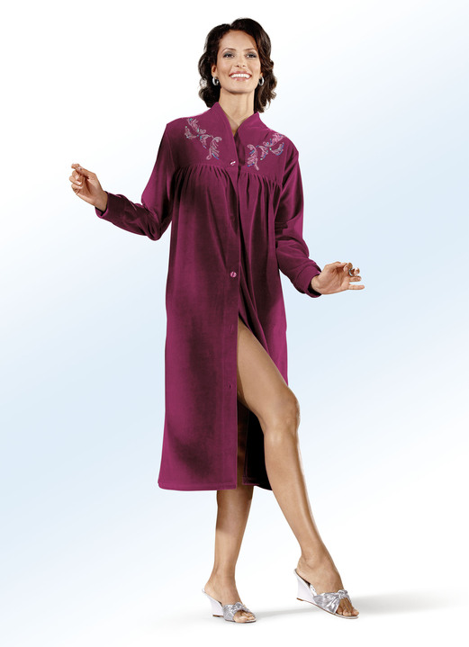 Hausmäntel - Hausmantel mit Stickerei- und Paillettenzier, in Größe 038 bis 054, in Farbe TÜRKIS Ansicht 3