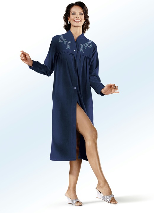 Hausmäntel - Hausmantel mit Stickerei- und Paillettenzier, in Größe 038 bis 054, in Farbe TÜRKIS Ansicht 2