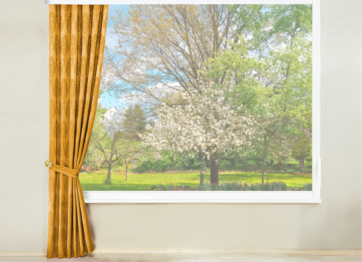 Klassisch - Jacquard-Übergardine mit Universalschienenband, in Größe 501 (H150xB115 cm) bis 899 (2er-Pack Raffhalter, ca. 60 cm lang), in Farbe BEIGE Ansicht 4