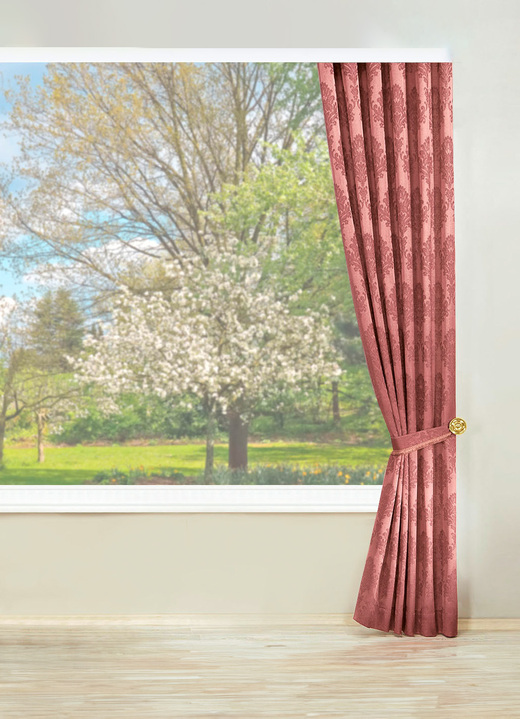 Klassisch - Jacquard-Übergardine mit Universalschienenband, in Größe 501 (H150xB115 cm) bis 899 (2er-Pack Raffhalter, ca. 60 cm lang), in Farbe GOLD Ansicht 2