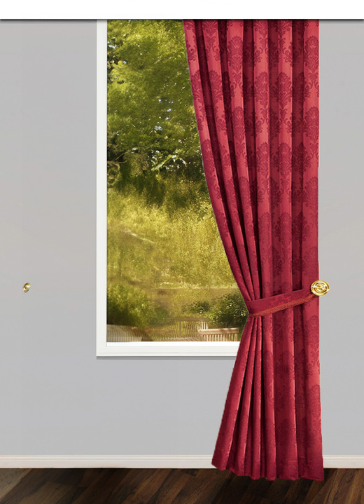 Klassisch - Jacquard-Übergardine mit Universalschienenband, in Größe 501 (H150xB115 cm) bis 899 (2er-Pack Raffhalter, ca. 60 cm lang), in Farbe ROSÉ Ansicht 5