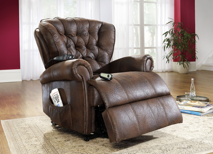 - Relax-Sessel auf stabilem Gestell aus Holz, in Farbe KOLONIALBRAUN, in Ausführung Massage-Sessel mit Aufstehhilfe