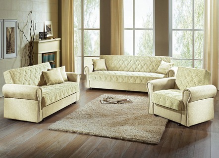 Polstermöbel - 3-teilige Polstergruppe mit Bettkasten, in Farbe BORDEAUX, in Ausführung Dreisitzer und 2 Sessel