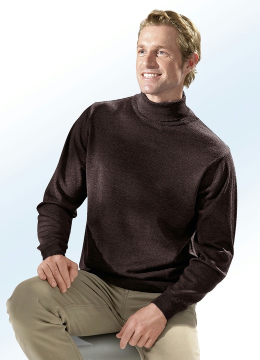 Hemden, Pullover & Shirts - Rollkragenpullover in 3 Farben mit Rippenstrick-Abschlüssen, in Größe 046 bis 062, in Farbe BRAUN MELIERT Ansicht 1