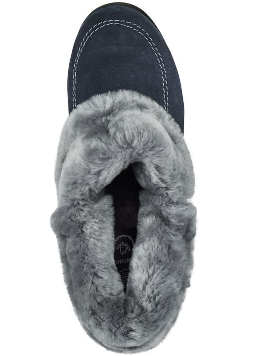 Hausschuhe - ELENA EDEN Hausschuh mit echtem Lammfellfutter, in Größe 036 bis 043, in Farbe MARINE-HELLGRAU Ansicht 2