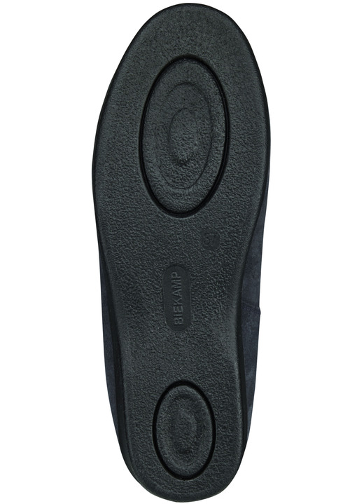 Hausschuhe - ELENA EDEN Hausschuh mit echtem Lammfellfutter, in Größe 036 bis 043, in Farbe MARINE-HELLGRAU Ansicht 3