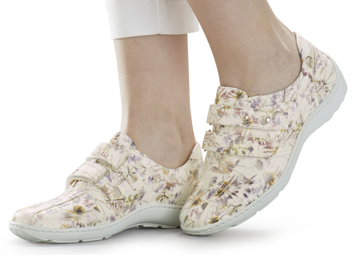 Komfortschuhe - Waldläufer, bequeme Damen-Slipper, Weite H, mit herausnehmbarem Fußbett, in Größe 3 1/2 bis 8, in Farbe WEISS-BUNT Ansicht 5