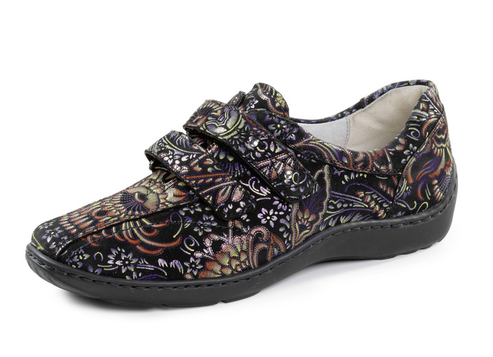 Komfortschuhe - Waldläufer, bequeme Damen-Slipper, Weite H, mit herausnehmbarem Fußbett, in Größe 3 1/2 bis 8, in Farbe SCHWARZ-BUNT Ansicht 1