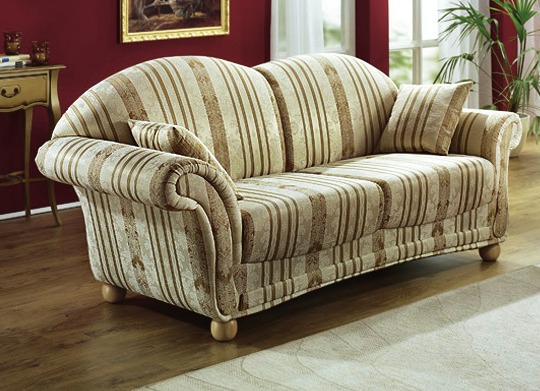 Stilmöbel - Bequeme Polstermöbel mit Federkernpolsterung, in Farbe BEIGE GESTREIFT, in Ausführung Dreisitzer mit 2 Kissen