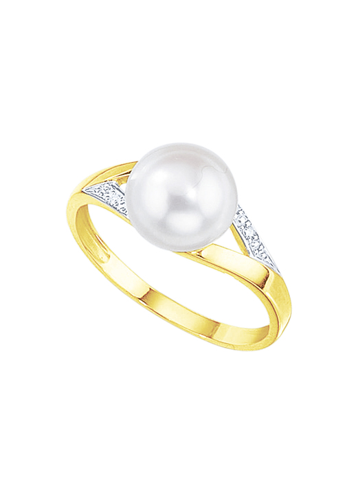 mit Perlen - Bezaubernder Damenring mit Brillanten und Süßwasser-Zuchtperle, in Größe 160 bis 220, in Farbe  Ansicht 2