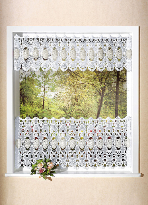 Landhaus & Küche - Bezaubernde Kurzgardine mit Stangendurchzug, in Größe 662 (H30xB125 cm) bis 858 (H65xB200 cm), in Farbe WEISS UNI Ansicht 4