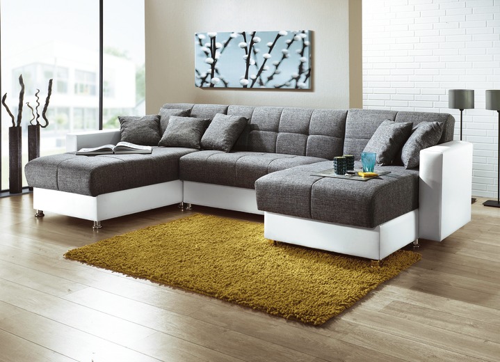 Funktions-Polstermöbel - Polstermöbel mit Bettfunktion, in Farbe WEISS-GRAU, in Ausführung Wohnlandschaft Ansicht 1