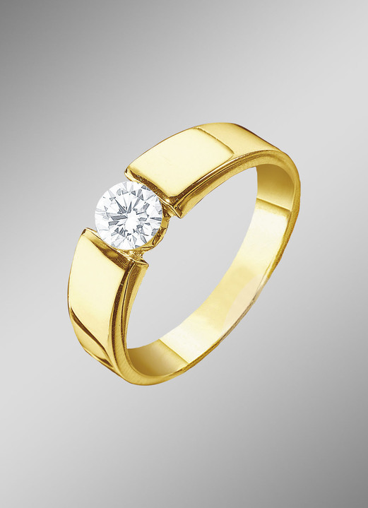 mit Diamanten - Exquisiter Damenring in Gelbgold mit Brillant, in Größe 160 bis 220, in Farbe  Ansicht 1