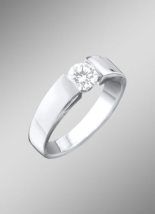mit Diamanten - Eleganter Damenring in Weißgold mit Brillant Ansicht 1 mit Diamanten - Eleganter Damenring in Weißgold mit Brillant, in Größe 160 bis 220, in Farbe  Ansicht 1