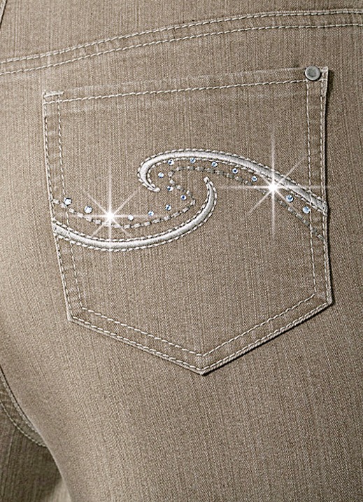 Jeans - Komfortjeans verziert mit Strasssteinen in 6 Farben Ansicht 2 Jeans - Komfortjeans verziert mit Strasssteinen in 6 Farben, in Größe 018 bis 054, in Farbe CAMEL Ansicht 2