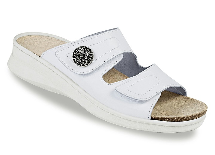 Komfortschuhe - Bequeme Damen-Pantoletten, mit herausnehmbarem Fußbett, in Größe 036 bis 042, in Farbe DUNKELBLAU Ansicht 6