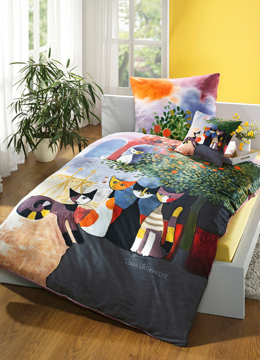Bettwäschegarnituren - Bettwäsche-Garnitur mit Rosina Wachtmeister-Motiv, in Größe 112 (80/80 cm + 135/200 cm) bis 115 (80/80 cm + 155/220 cm), in Farbe BUNT Ansicht 1