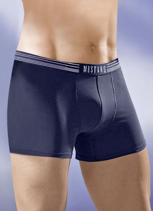 Unterwäsche - Mustang Dreierpack Pants, uni, in Größe L (6) bis XXL (8), in Farbe 1X NAVY, 1X WEISS, 1X Rot Ansicht 1