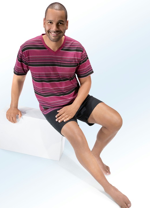 Nachtwäsche - Zweierpack Shortys mit V-Ausschnitt und Brusttasche, in Größe 046 bis 062, in Farbe 1X KIESEL, 1X AQUA Ansicht 3