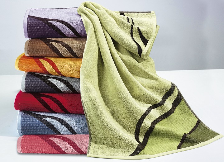 Handtücher - Frottier-Serie mit ansprechendem, diagonalem Wellen-Dessin , in Größe 200 (1 Handtuch, 50/100 cm) bis 208 (Sparset, 5-teilig), in Farbe GRÜN