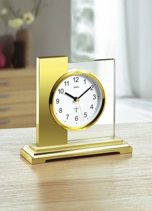 Uhren - Tischuhr mit gebürstetem Metallgehäuse, in Farbe GOLD