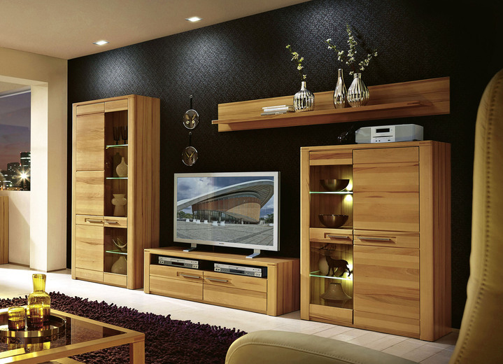 Wohnwände - Möbelprogramm mit massiven lackierten Kernbuchefronten, in Farbe KERNBUCHE